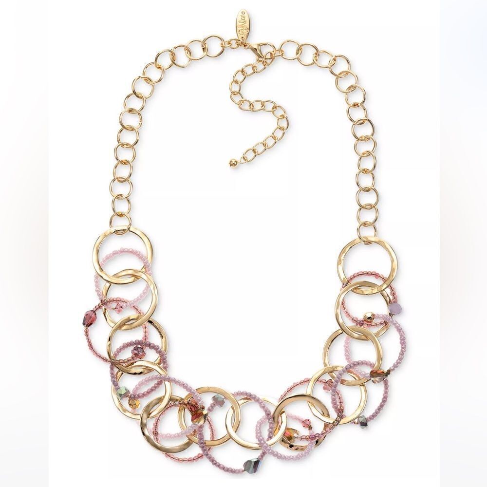 NWT STYLE & CO Mixed Stone Beaded Link Statement Necklace, 18"โ+ 3" extender